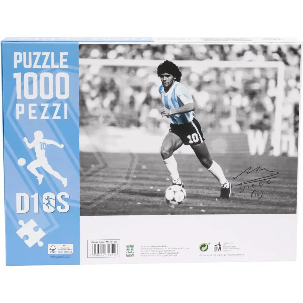 Puzzle d10s maradona 1000 pezzi blu con immagine in bianco e nero di diego maradona con maglia argentina