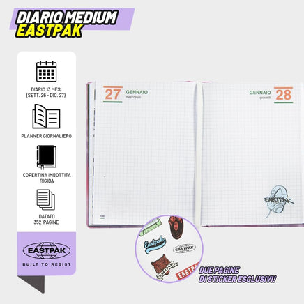 Diario Scuola Eastpak 13 Mesi 2026/2027 Medium Letterdye Pink - diario letterdy pink eastpak