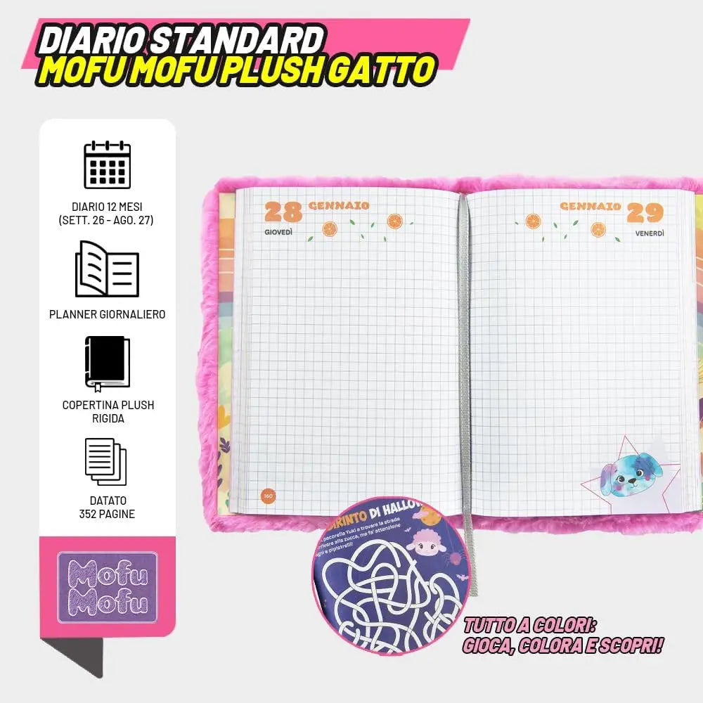 Diario Mofu Gatto Plush 2026/2027 – 12 Mesi Standard - Franco Panini - 8058263273862