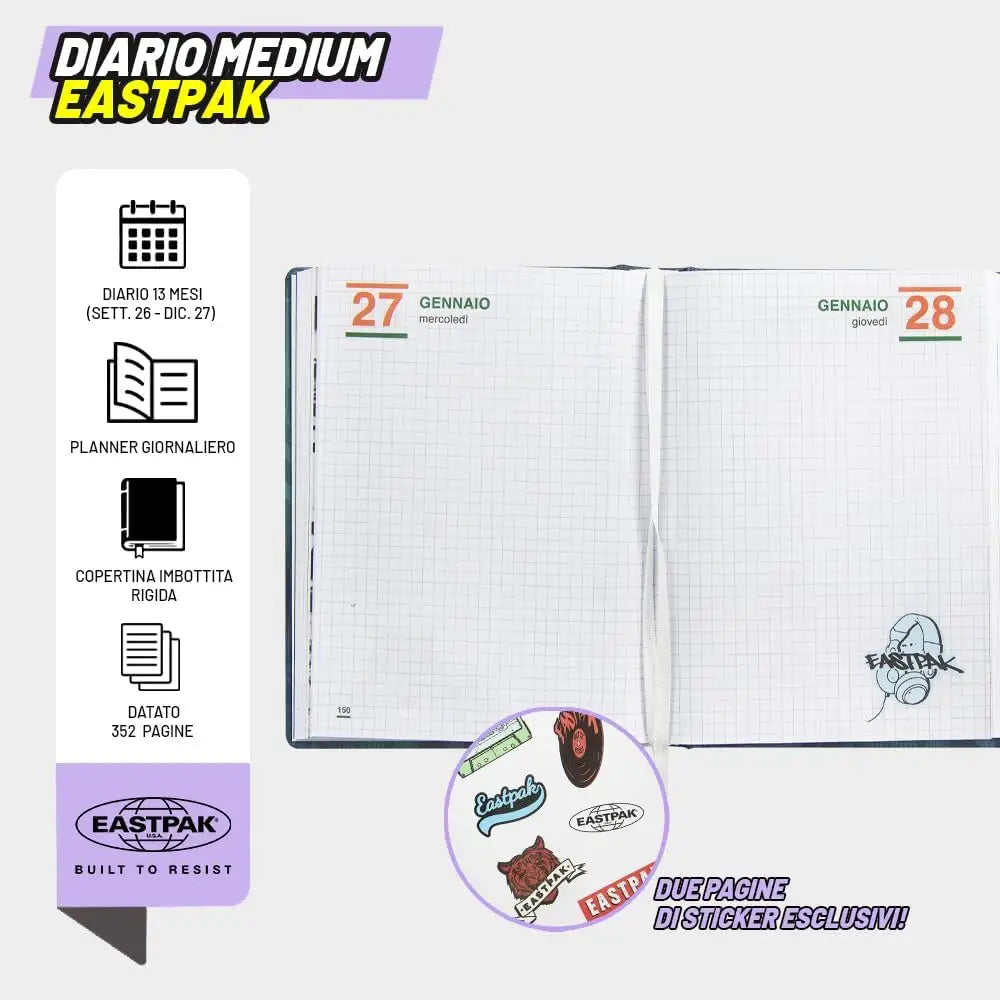 Diario Scuola Eastpak 13 Mesi 2026/2027 Medium Letterdye Blue - 8058263270946
