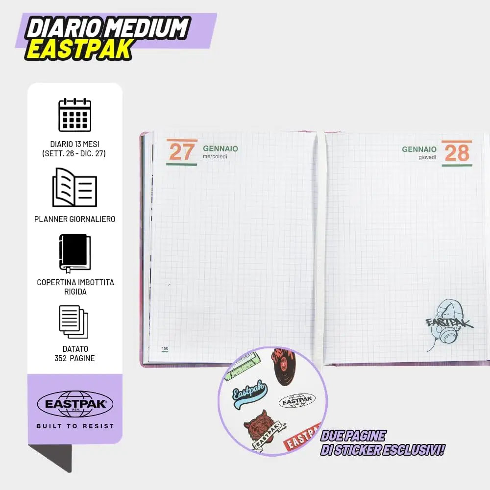 Diario Scuola Eastpak 13 Mesi 2026/2027 Medium Letterdye Pink - 8058263270953