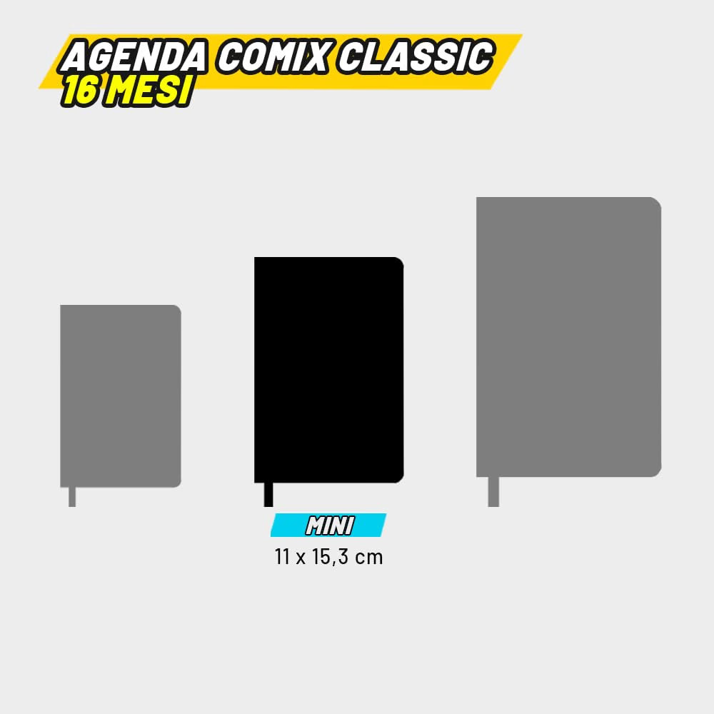 Agenda Comix 16 Mesi Mini Black & White 2026/2027 - dimensoni diario nero mini comix d60e0810 b4e2 48b6 9edf 50fdd36ae06a