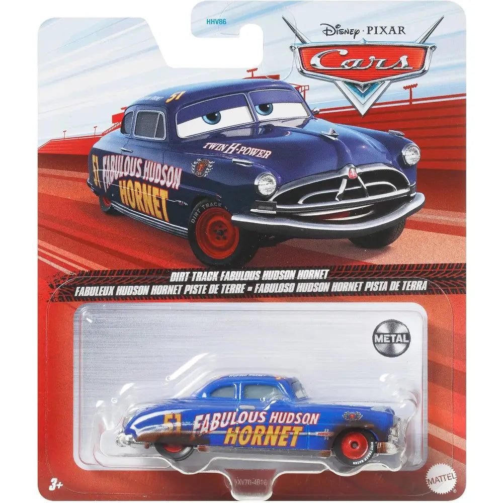 Disney cars veicolo favoloso hudson hornet in metallo die-cast blu con ruote rosse e scritta gialla fabulous hudson hornet