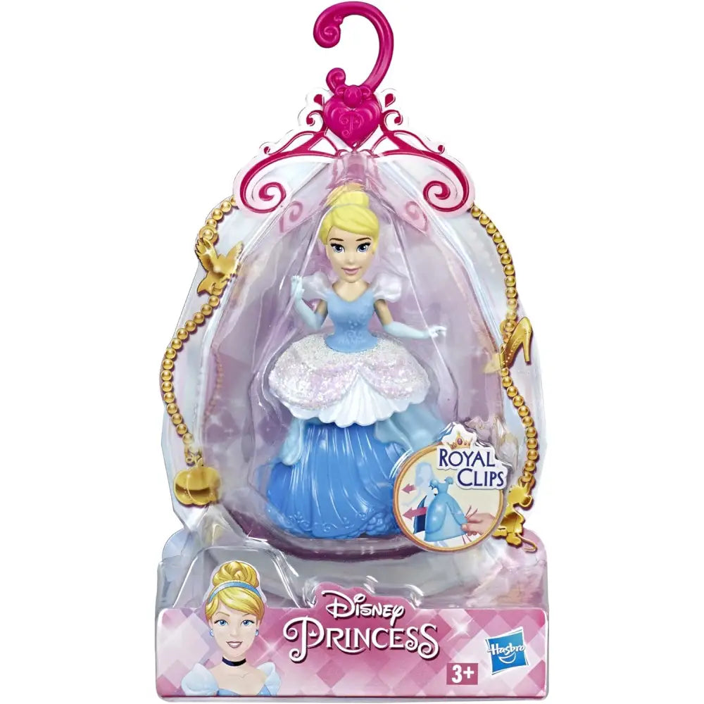 Disney princess royal clips cenerentola con bambola in abito azzurro e bianco con dettagli oro in confezione rosa