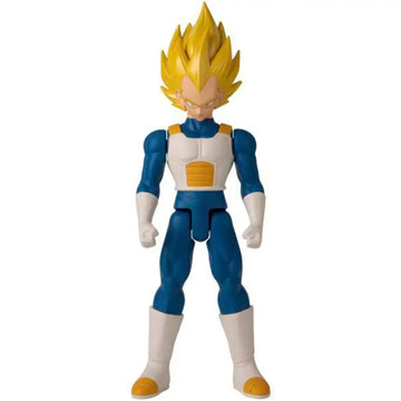 Action figure dragon ball super vegeta 30 cm in plastica blu e bianca con capelli gialli a punta e dettagli arancioni