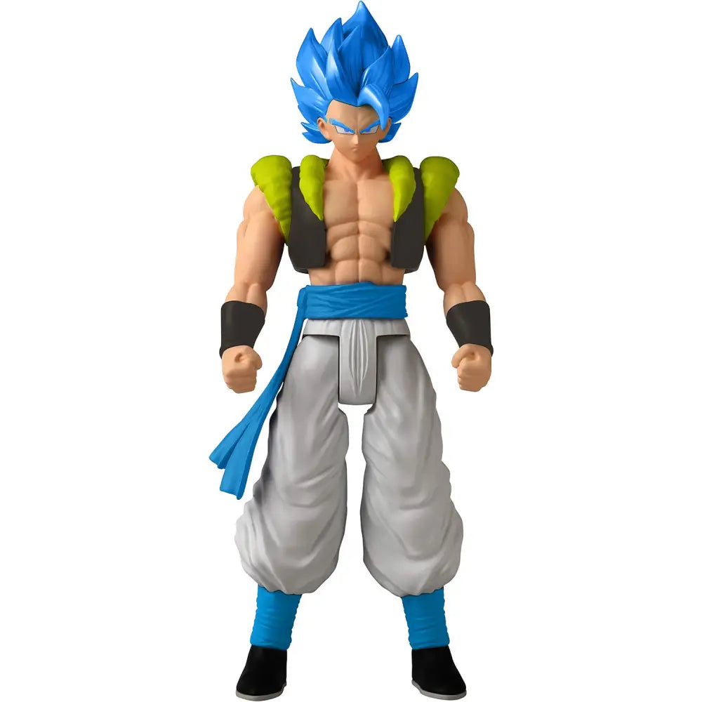 Action figure dragon ball super super saiyan blue gogeta 30 cm con capelli blu muscoloso e spalline verdi