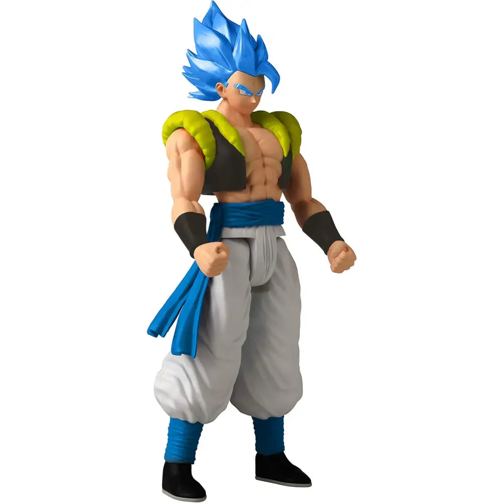 Action figure gigante 30 cm di dragon ball super super saiyan blue gogeta con capelli blu e armatura verde e nera
