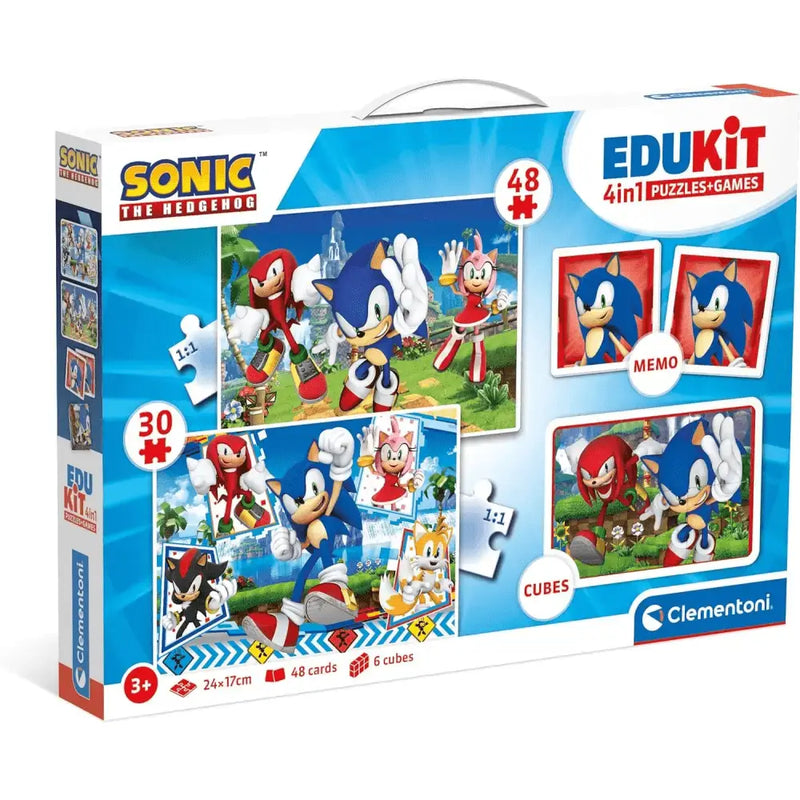 Sonic set gioco memo edukit 4 in 1 kit di puzzle e giochi in scatola blu con illustrazioni colorate di personaggi