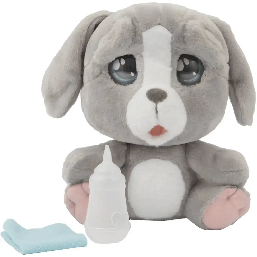 Emotion pets cry peluche cane grigio e bianco con occhi grandi e tessuto morbido per bambini