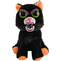 Feisty pets peluche gatto nero con orecchie e zampe arancioni, occhi verdi, naso rosa e sorriso ampio con denti bianchi prodotto giochi preziosi