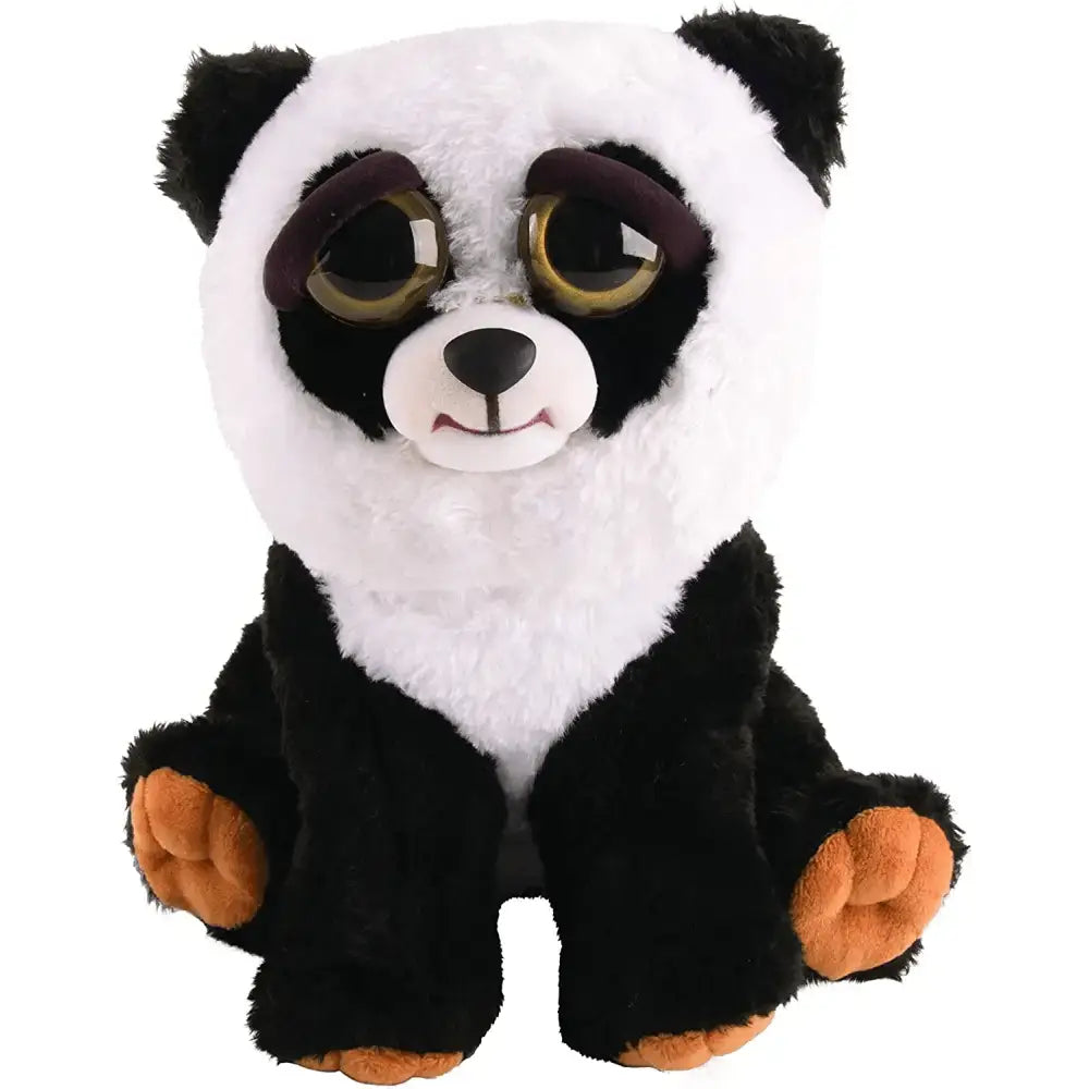 Feisty pets peluche panda con peluche morbido bianco e nero, occhi dorati grandi e zampe arancioni morbide