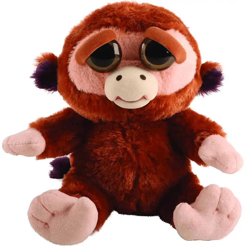 Feisty pets peluche scimmia marrone con occhi grandi, orecchie, guance, mani e piedi rosa morbidi e dettagli espressivi