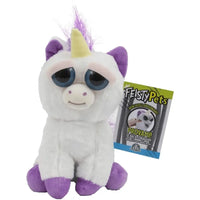 Feisty pets peluche unicorno bianco con orecchie viola zoccoli e criniera appuntita con grandi occhi blu e corno giallo