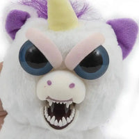 Feisty pets peluche unicorno bianco con orecchie viola corno giallo occhi grandi blu e denti appuntiti prodotto originale giochi preziosi