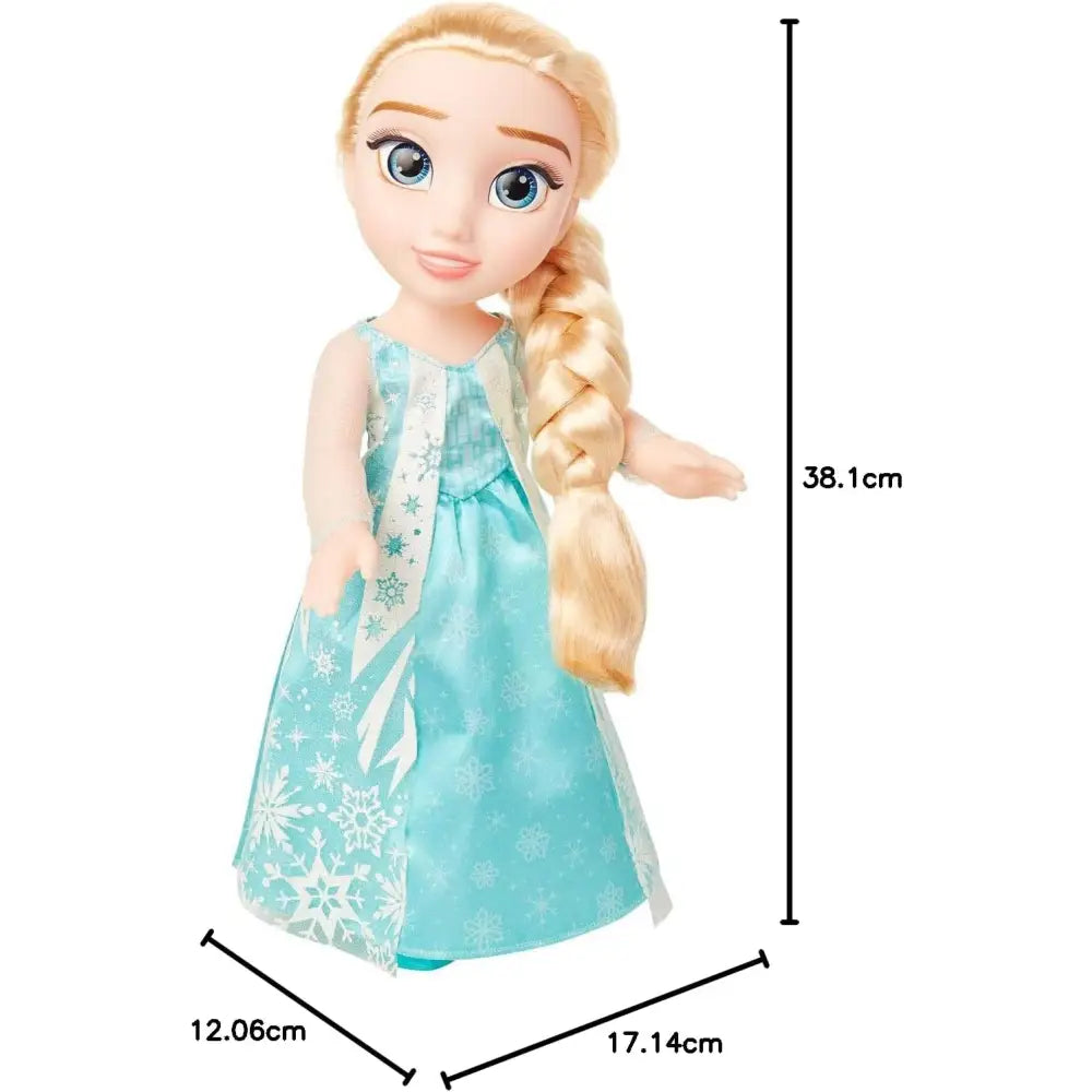 Bambola elsa frozen bambola elsa alta 38 cm con capelli biondi intrecciati e vestito azzurro con fiocchi di neve