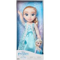 Frozen bambola elsa 38 cm con capelli biondi intrecciati e vestito azzurro satinato con motivi di fiocchi di neve