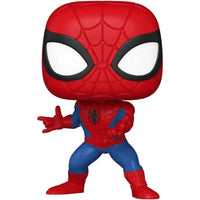 Funko pop marvel spider-man 1422 figura rossa e blu con dettagli della ragnatela nera sulla maschera