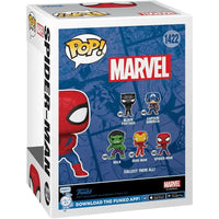 Funko pop marvel spider-man 1422 vinyl figure in red and blue colors inside a collectible box