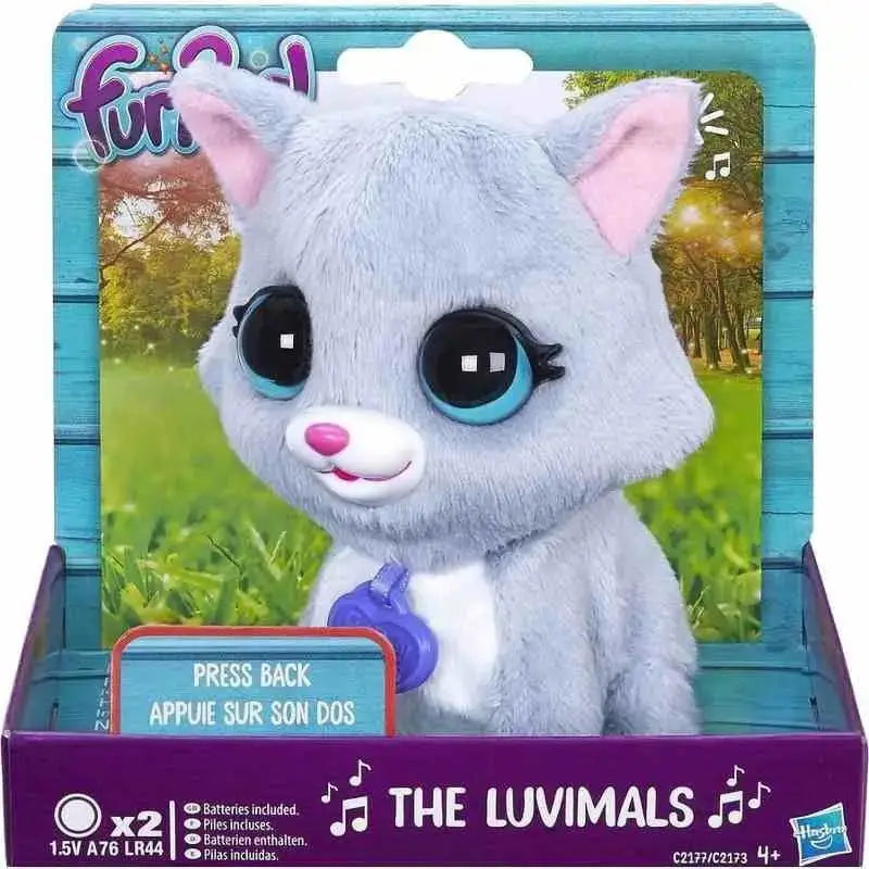 Peluche gatto grigio con orecchie rosa e occhi blu della linea furreal friends luvimals da collezione