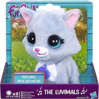Peluche gatto grigio con orecchie rosa e occhi blu della linea furreal friends luvimals da collezione