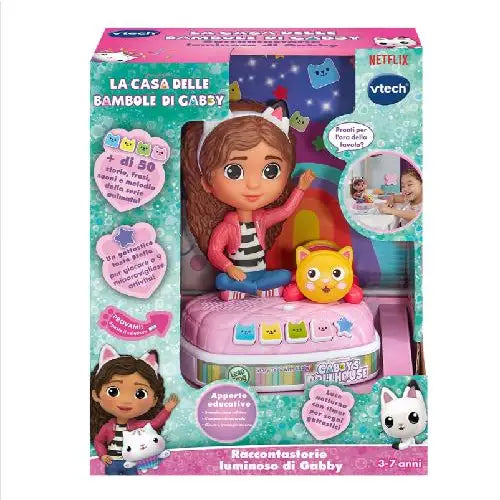Giocattolo rosa gabby racconta storie luminoso con bambola, gatto, pulsanti colorati e luci integrati