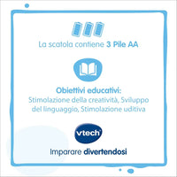 Confezione di gabby racconta storie luminoso vtech blu con tre batterie aa e obiettivi educativi di creatività linguaggio e stimolazione uditiva