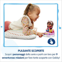 Gabby racconta storie luminoso gioco interattivo rosa e viola con bambola con orecchie da gatto e pulsanti colorati