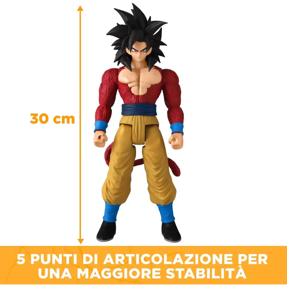 Action figure goku super saiyan 4 30 cm con capelli neri e gi rosso e tan da dragon ball super bandai