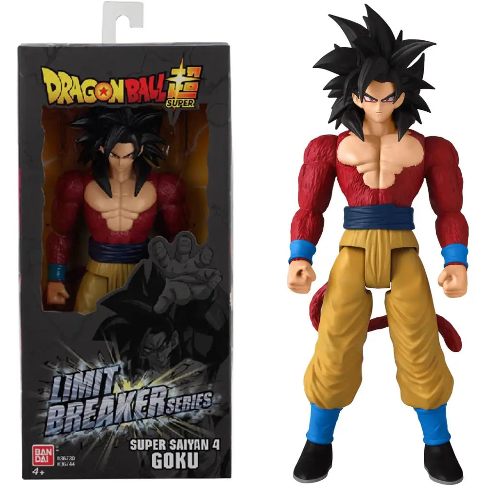 Goku super saiyan 4 action figure 30 cm with red and gold fur, black hair, blue belt and wristbands by bandai dragon ball super