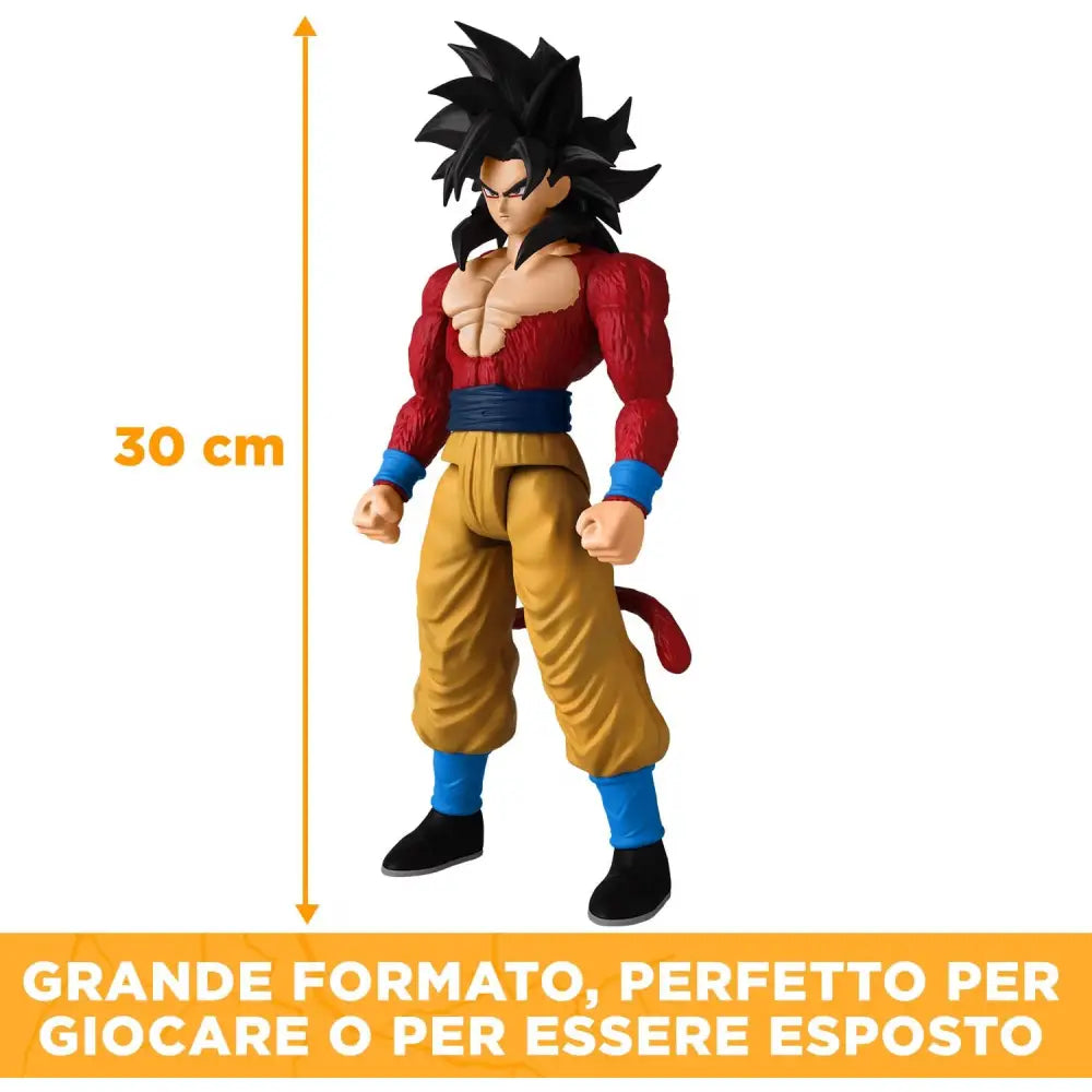 Goku super saiyan 4 action figure 30 cm dragon ball super con dettagli rossi, oro e blu e finitura dipinta