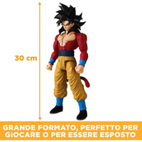 Goku super saiyan 4 action figure 30 cm dragon ball super con dettagli rossi, oro e blu e finitura dipinta