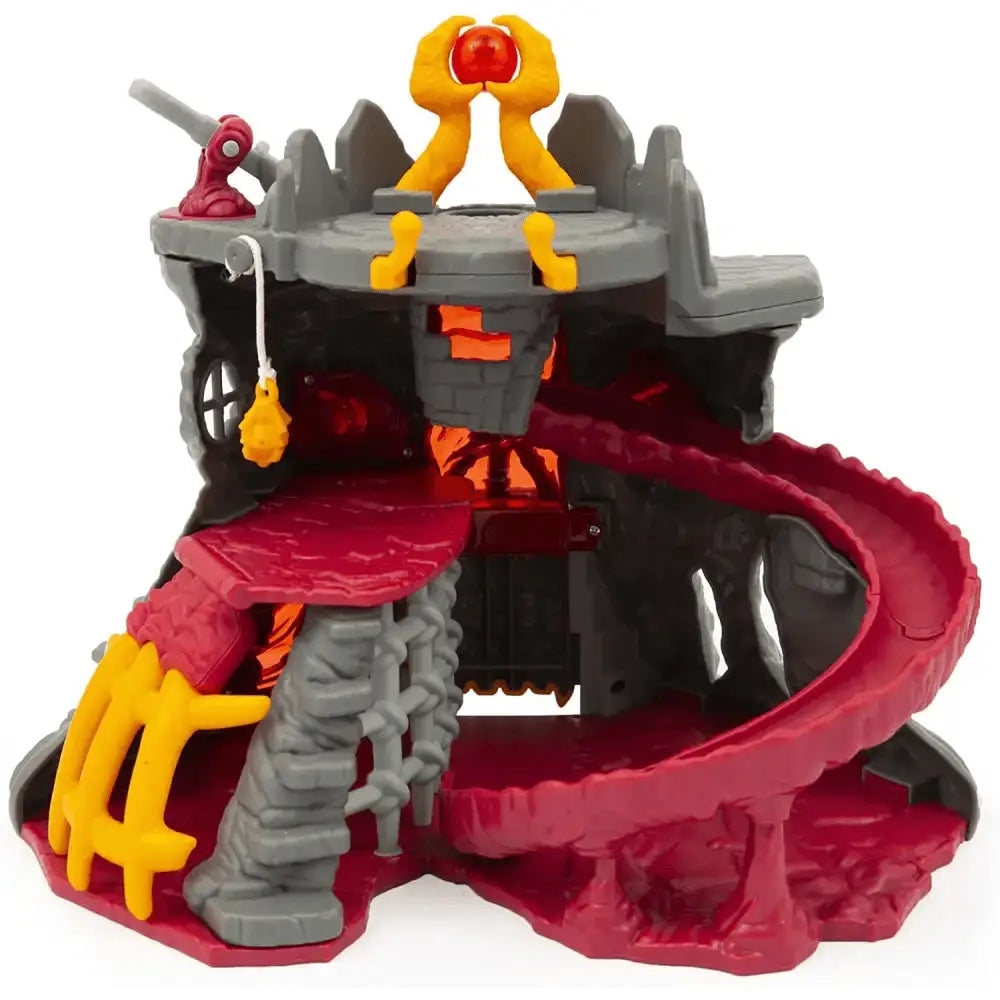 Playset vulcano gormiti in plastica rossa e grigia con castello a tema vulcano e tantissimi accessori gialli e arancioni