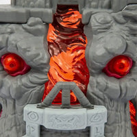 Playset vulcano gormiti in plastica grigia con lava rossa luminosa e tantissimi accessori dettagli luminosi rossi
