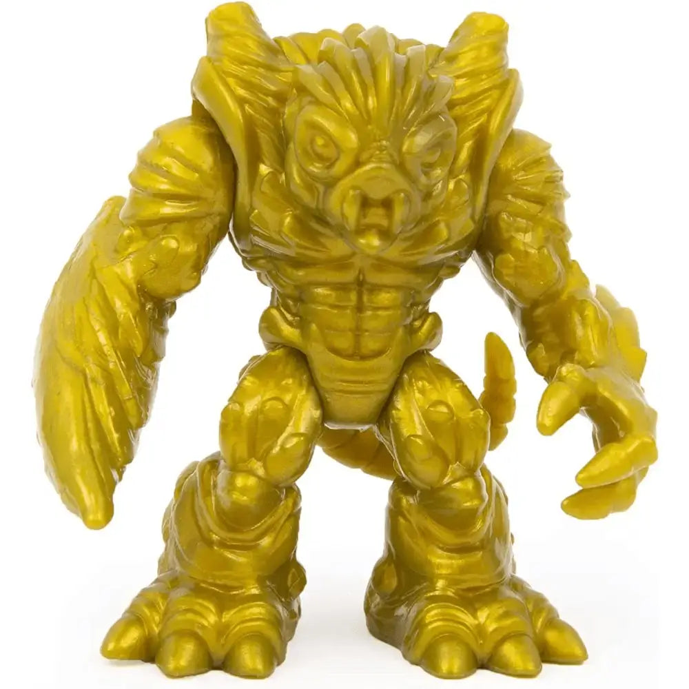 Figurina mostro plastica dorata lucida con muscolatura dettagliata e artigli playset vulcano gormiti tantissimi accessori