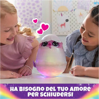 Hatchimals alive uovo mystery hatch pufficorn giocattolo a forma di uovo traslucido luminoso con occhi neri grandi e dettagli rosa