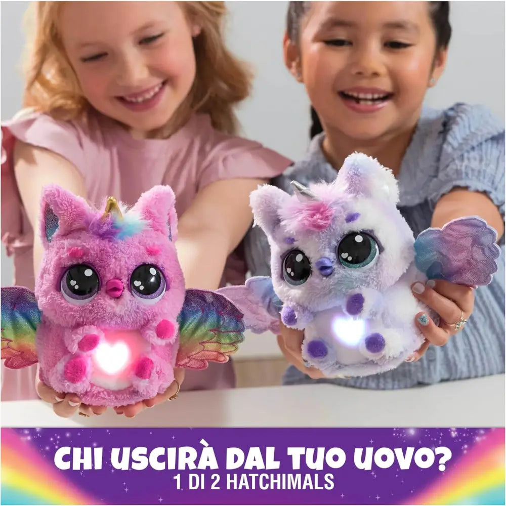 Hatchimals alive uovo mystery hatch pufficorn peluche rosa e bianco con ali arcobaleno corno glitterato e cuore luminoso