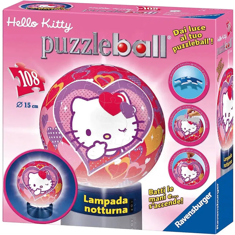 Lampada notturna hello kitty puzzleball ravensburger rosa e viola con design a cuore che si illumina scuotendola