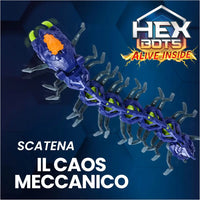 Hex bots centipede telecomandato giocattolo meccanico blu e verde con nucleo arancione segmentato