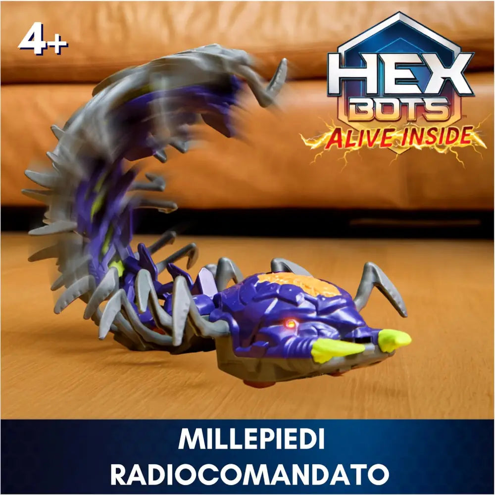 Robot giocattolo hex bots centipede telecomandato segmentato viola e grigio con accenti gialli per controllo remoto