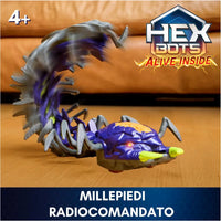 Robot giocattolo hex bots centipede telecomandato segmentato viola e grigio con accenti gialli per controllo remoto