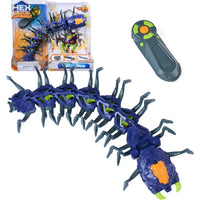 Hex bots centipede telecomandato giocattolo robotico segmentato blu e verde con gambe articolate e sezione luminosa arancione