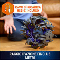Giocattolo robotico Hex Bots centipede telecomandato viola e grigio con design segmentato a punte e accenti arancioni