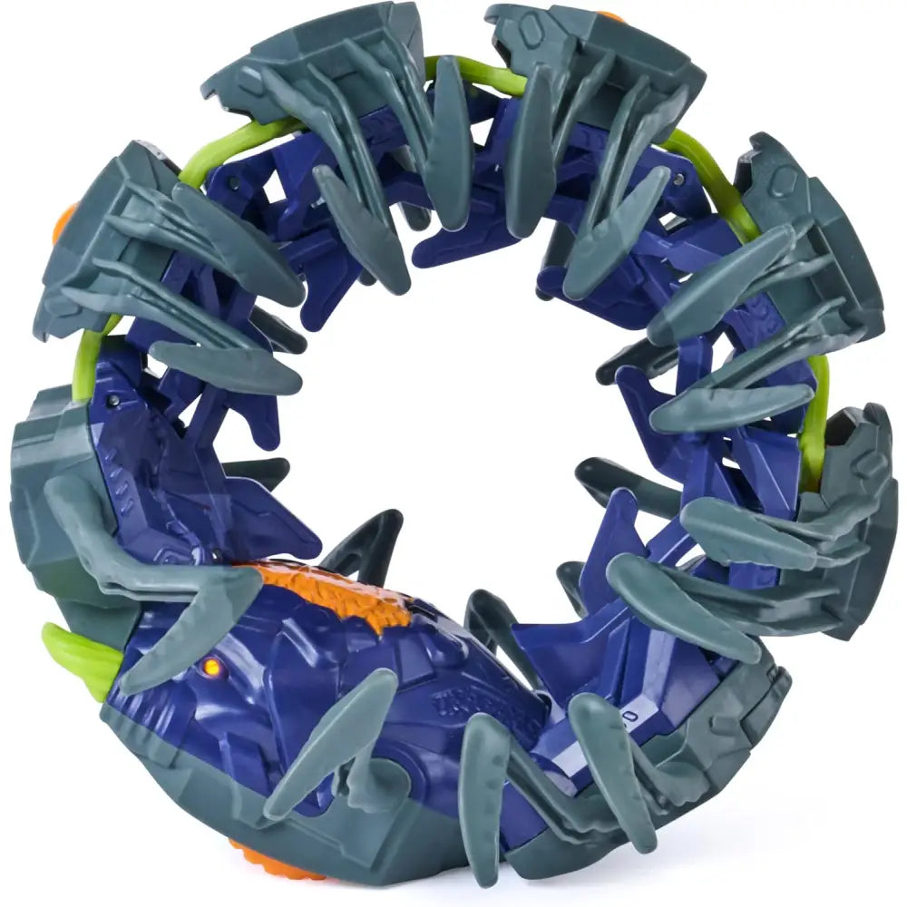 Giocattolo hex bots centipede telecomandato ad anello blu e grigio con accenti verdi simile a drago meccanico