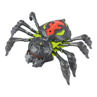 Robottino ragno nero e verde neon con emblema rosso luminoso sulla schiena telecomandato hex bots