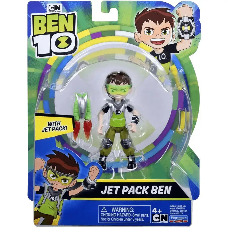 Action figure jet pack ben in outfit verde e nero con accessorio jet pack argento ben 10 personaggio