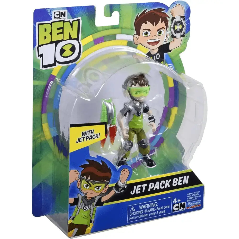 Action figure jet pack ben con outfit verde e argento con accenti neri in blister trasparente personaggio ben 10