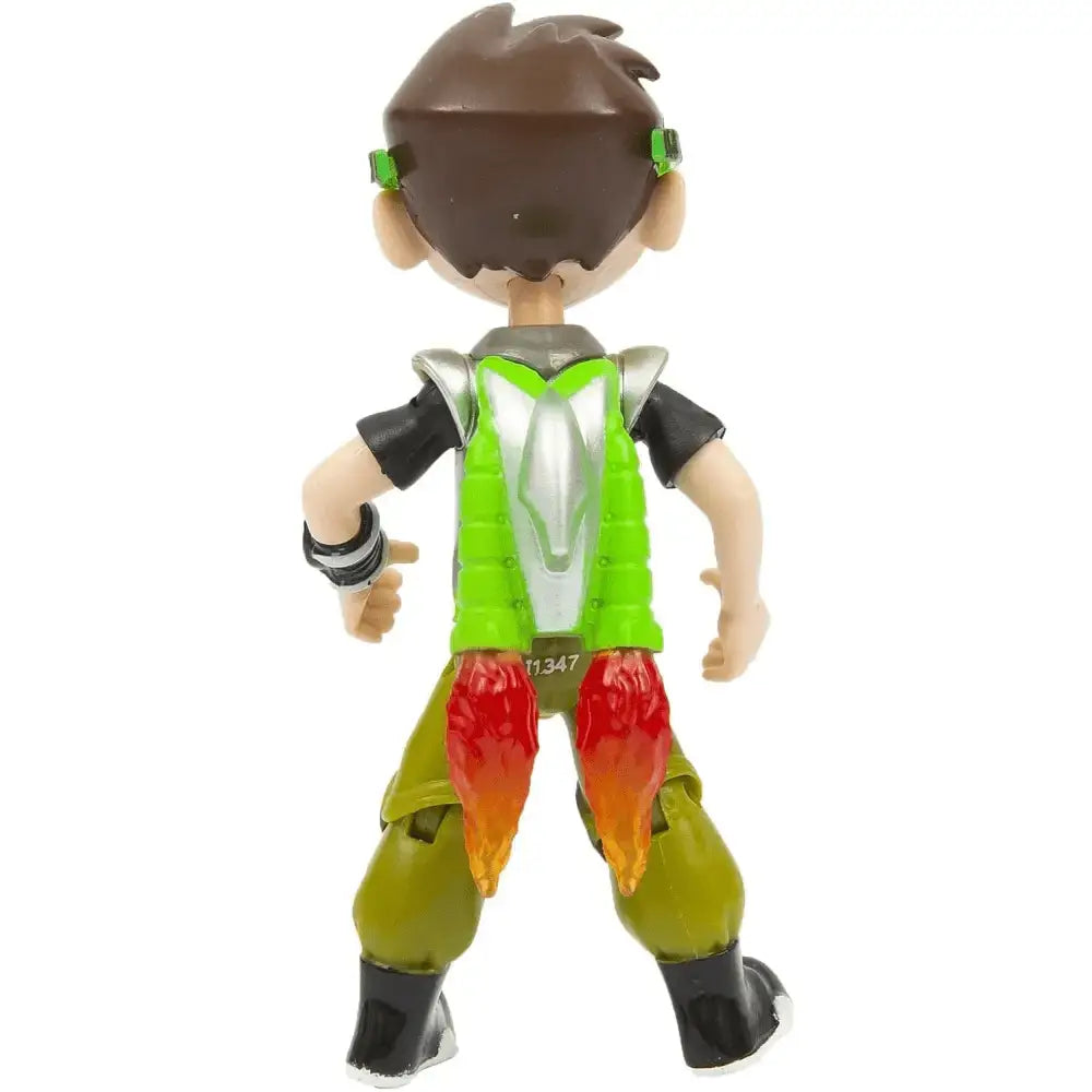Action figure jet pack ben con capelli castani, panciotto verde e argento e dettagli fiamma sui pantaloni oliva