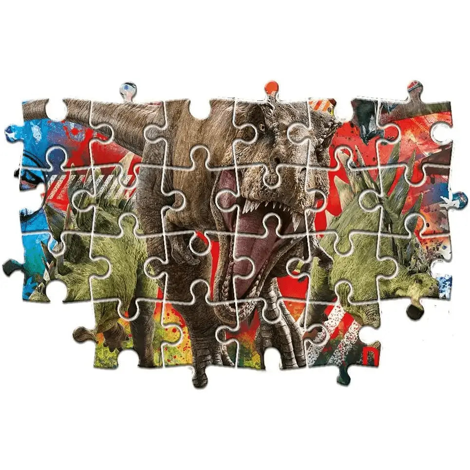 Puzzle jurassic world maxi pezzi parzialmente assemblato con immagine di un feroce t rex marrone