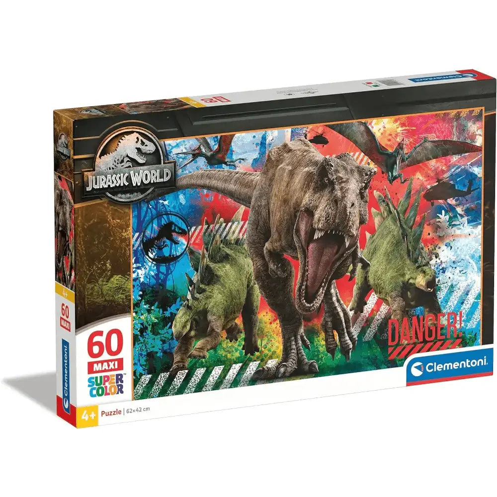 Scatola puzzle maxi jurassic world 60 pezzi con scena dinamica di t rex ruggente per divertimento famigliare