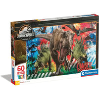 Scatola puzzle maxi jurassic world 60 pezzi con scena dinamica di t rex ruggente per divertimento famigliare